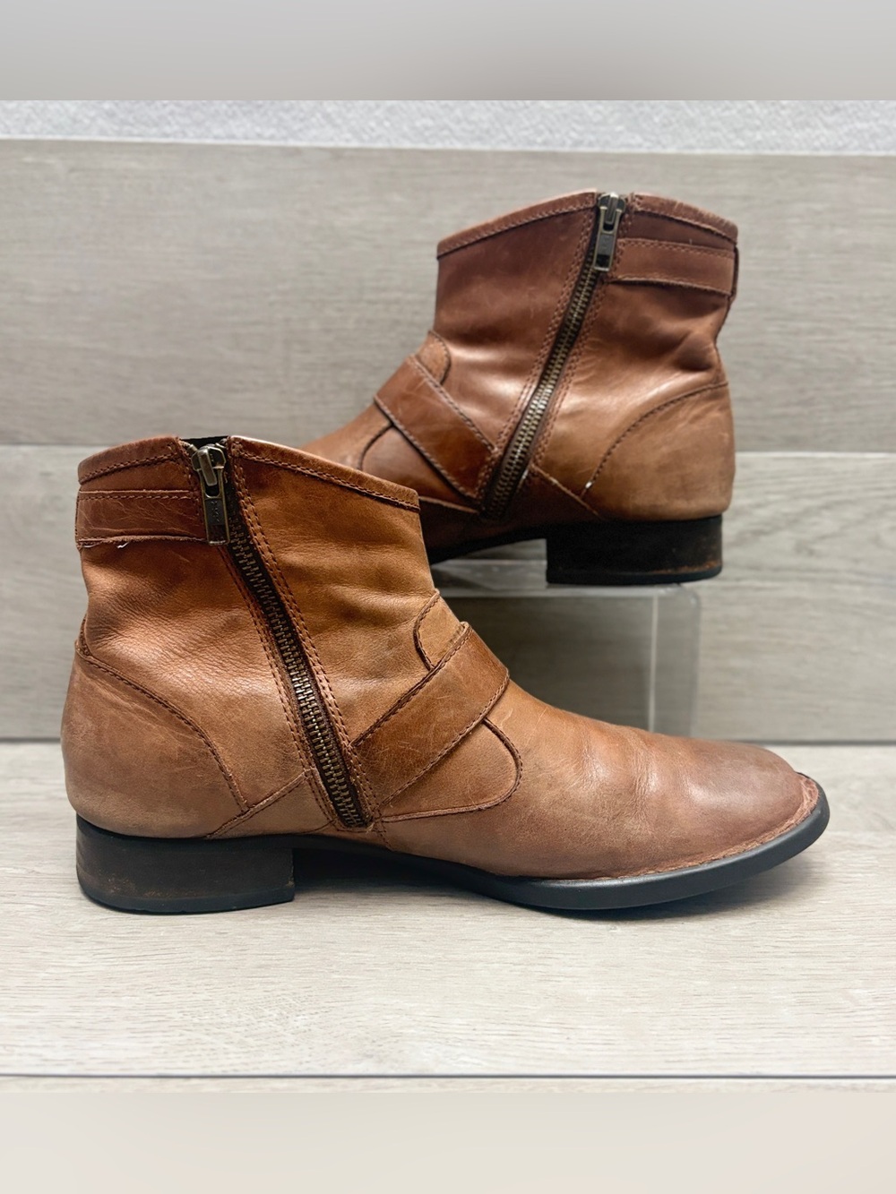 Born Raisa Ankle Boots Tobacco Brown Leather Block Heel Side Zip Boots Size US 9 - Picture 6 of 11
